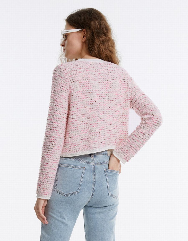 Pink Women's Urban Revivo Tweed Cardigan | IQT8477IW