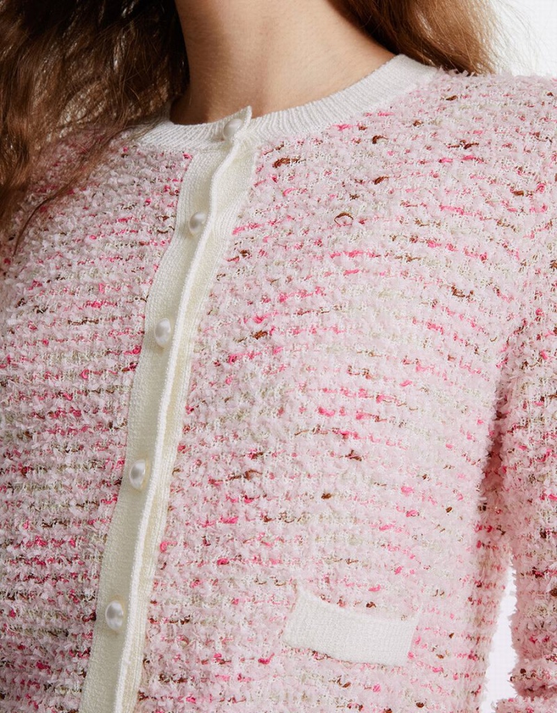 Pink Women's Urban Revivo Tweed Cardigan | IQT8477IW