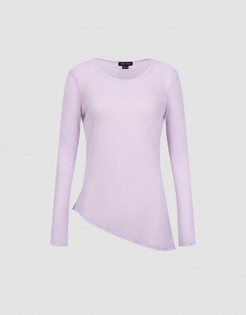 Purple Women's Urban Revivo Asymmetric Crew Neck T Shirts | NYM692UH