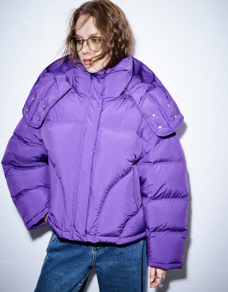 Purple Women's Urban Revivo Drop Shoulder Sleeve Puffer Jacket | KQF7466SP