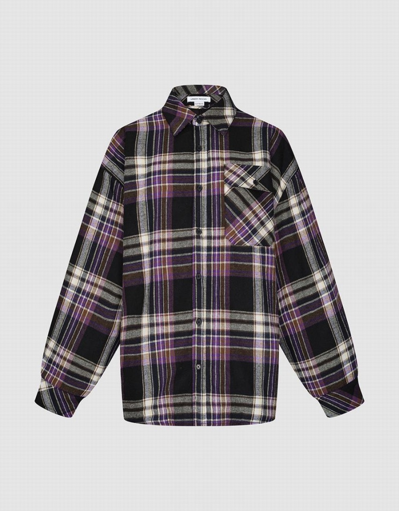 Purple Women\'s Urban Revivo Plaid Straight Shirts | GVO192MW