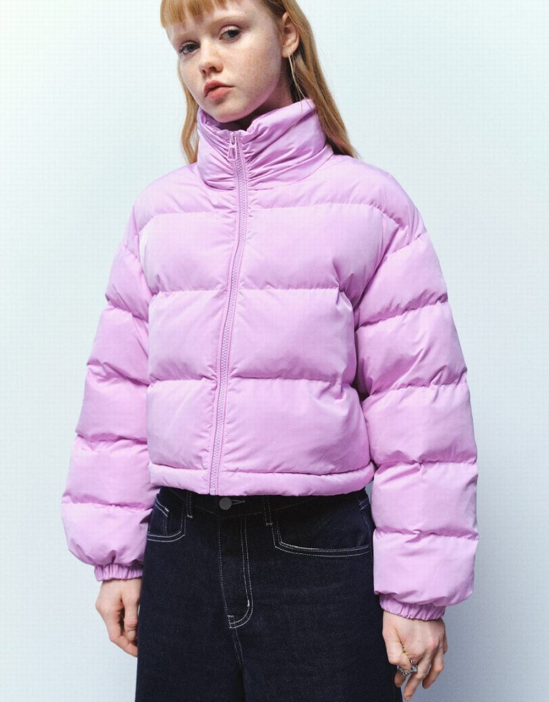 Purple Women's Urban Revivo Stand Collar Puffer Jacket | IBY8720SC