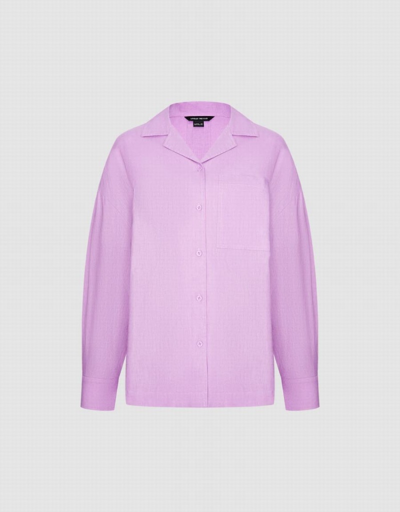 Purple Women's Urban Revivo Standard Sleeve With Pocket Shirts | ULU3233SJ