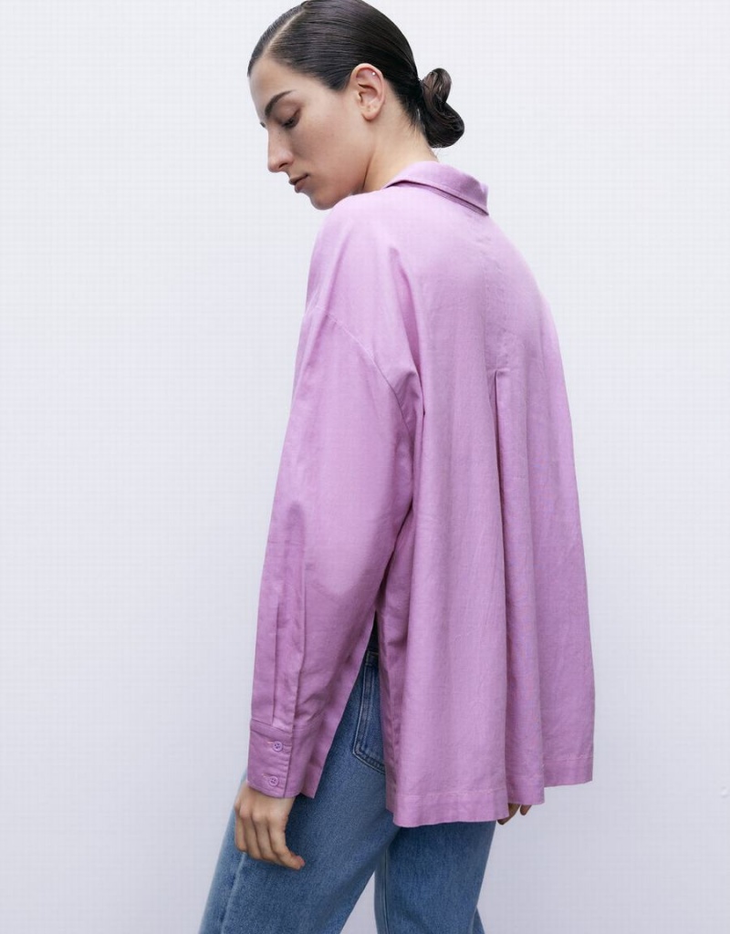 Purple Women's Urban Revivo Standard Sleeve With Pocket Shirts | ULU3233SJ