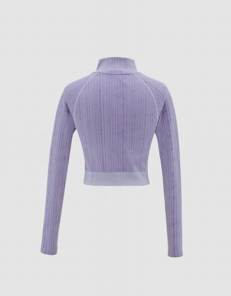 Purple Women's Urban Revivo Striped Raglan T Shirts | RUT842BI