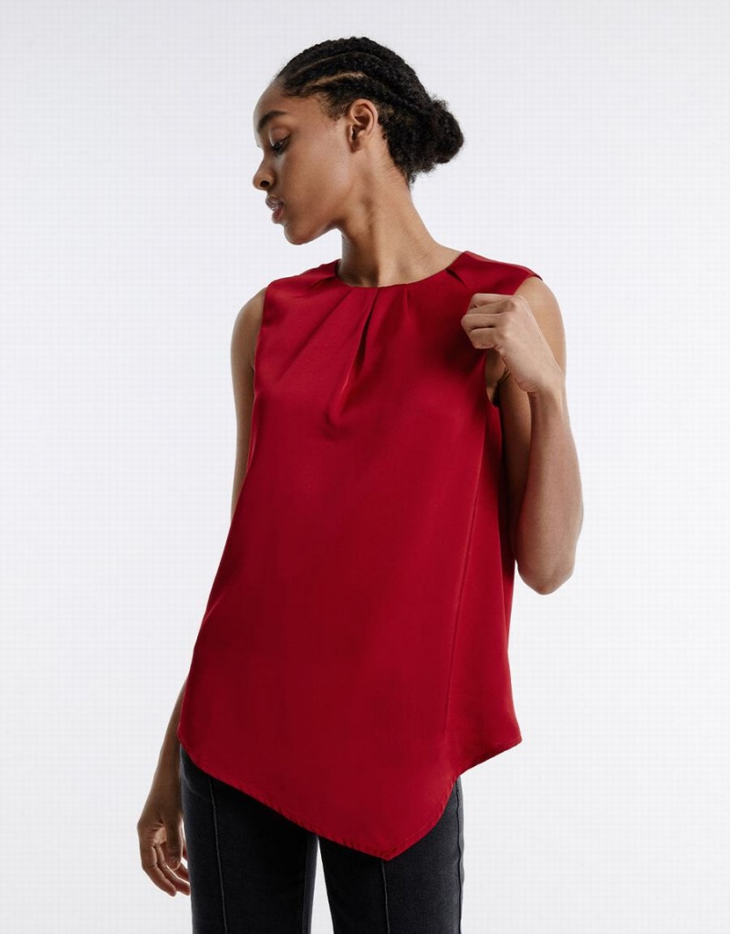 Red Women's Urban Revivo Asymmetrical Hem Blouse | CBD6467QI