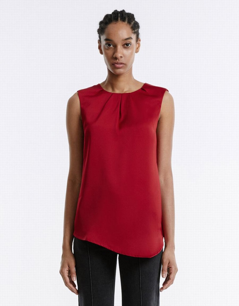 Red Women\'s Urban Revivo Asymmetrical Hem Blouse | CBD6467QI