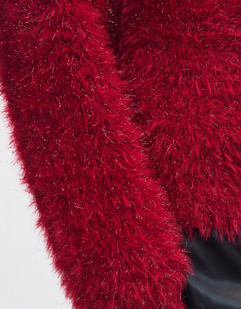 Red Women's Urban Revivo Heart Button Fluffy Cardigan | BWX4084GT