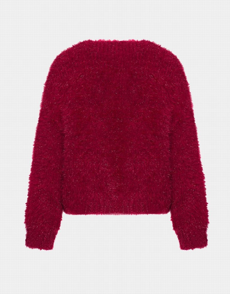 Red Women's Urban Revivo Heart Button Fluffy Cardigan | BWX4084GT