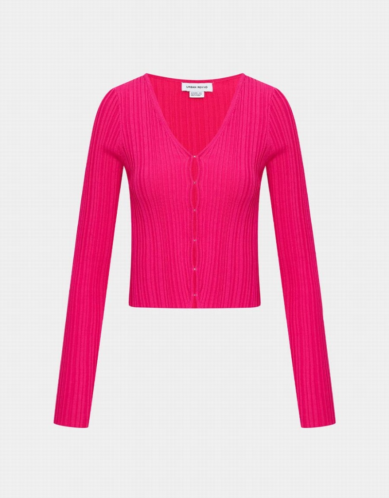 Rose Red Women\'s Urban Revivo Textured Rib Knit Cardigan | MHG8452DS