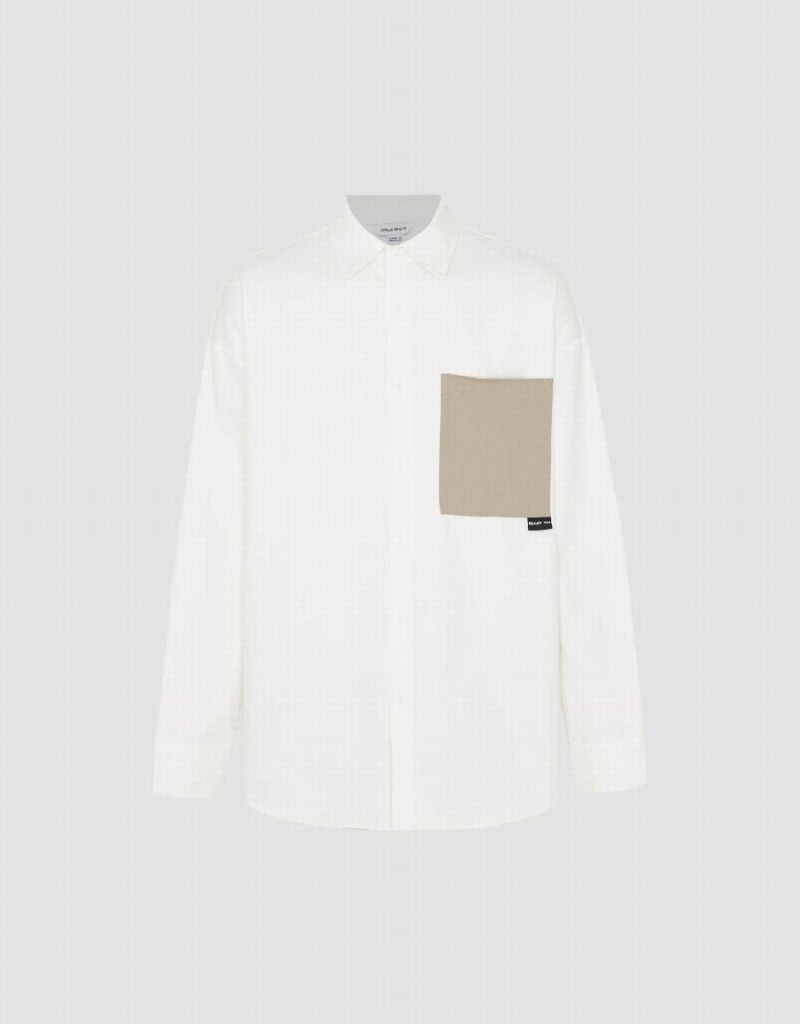 White Men's Urban Revivo Button Up Oversized Shirts | LZK42NU