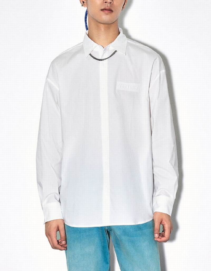 White Men's Urban Revivo Button Up Oversized Shirts | RVD8249WM