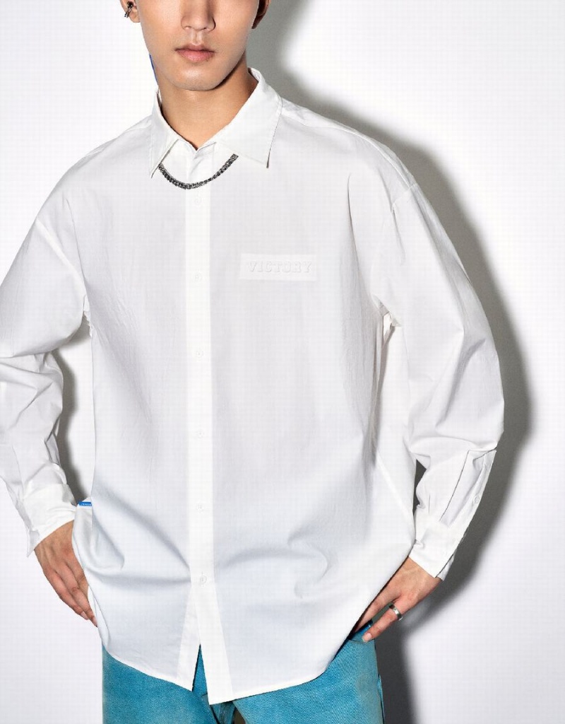 White Men's Urban Revivo Button Up Oversized Shirts | RVD8249WM