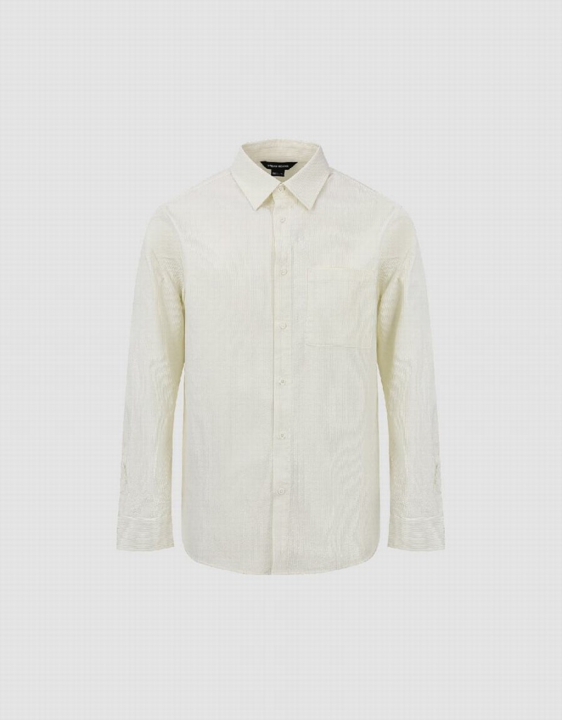 White Men's Urban Revivo Button Up Straight Shirts | WKR3572RI