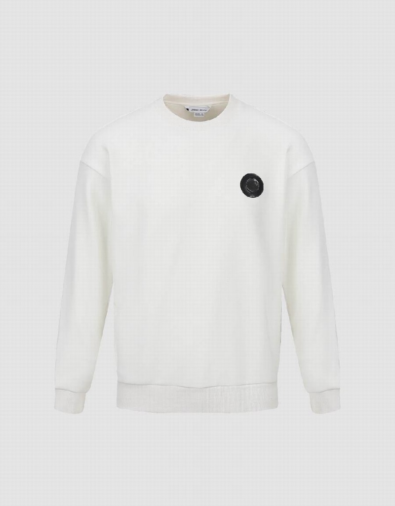 White Men's Urban Revivo Crew Neck Loose Sweatshirts | NBQ3547LW