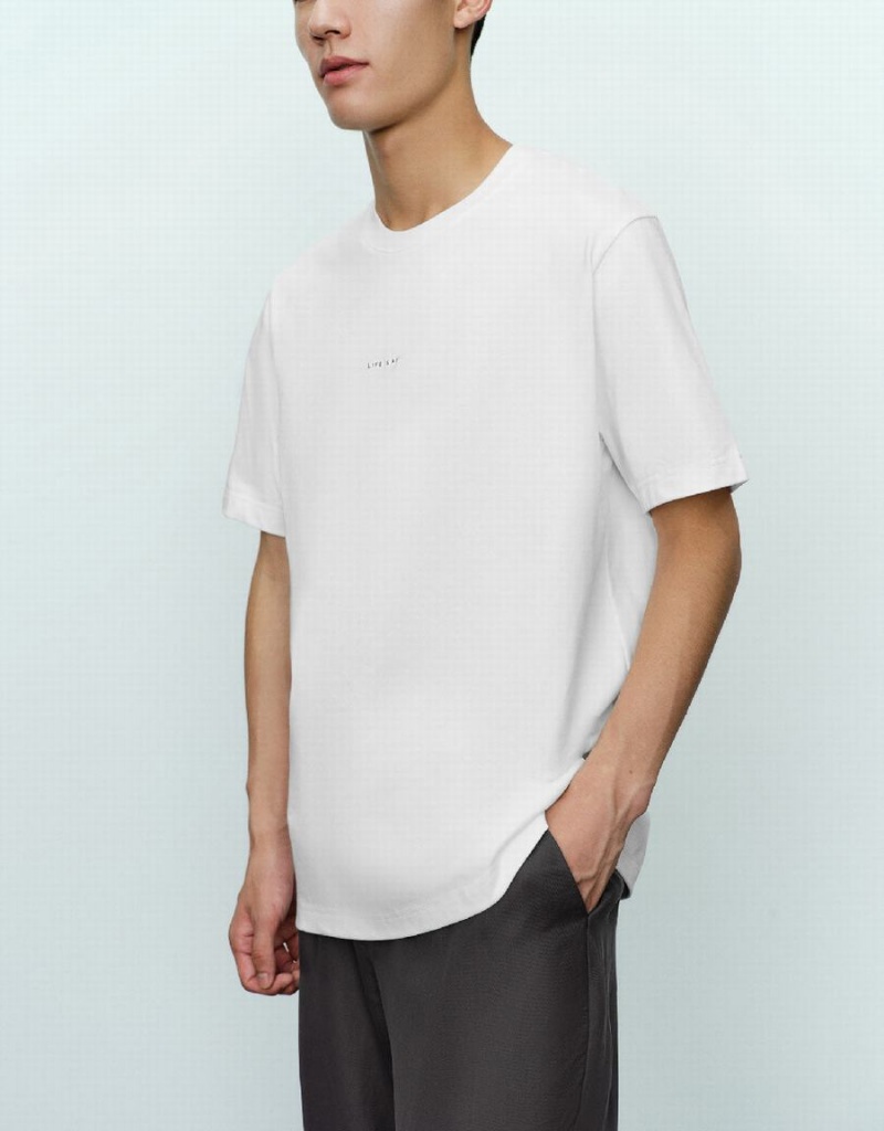 White Men's Urban Revivo Crew Neck Straight T Shirts | BZE9279MS