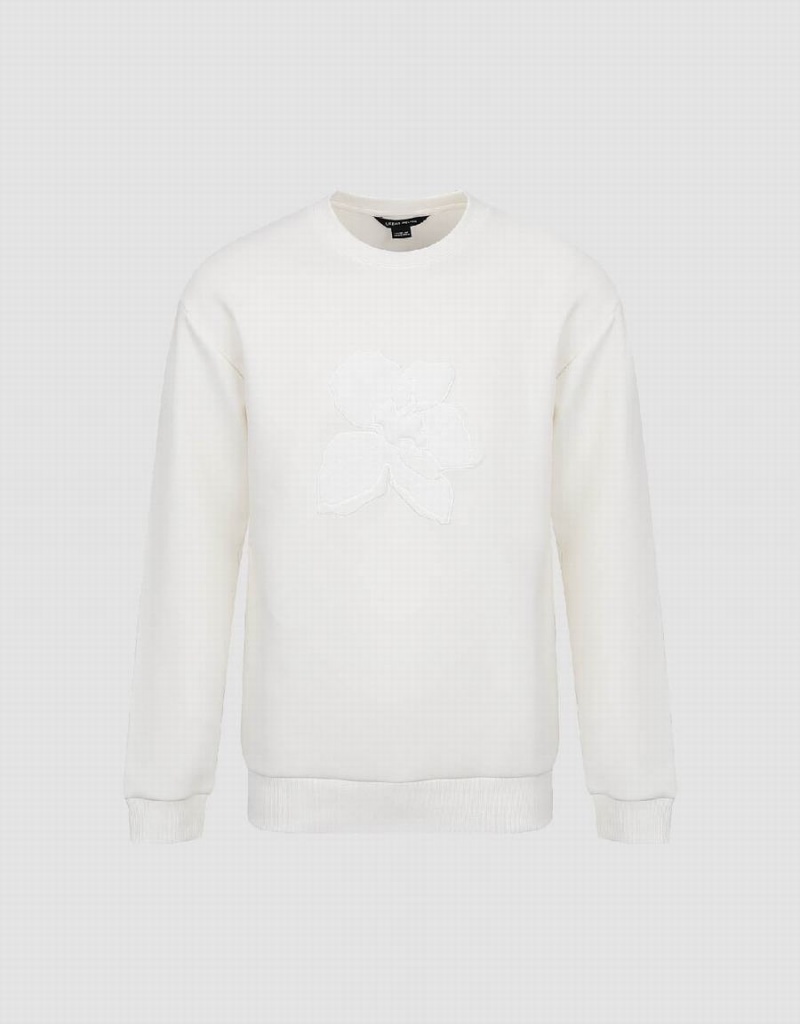 White Men's Urban Revivo Flower Embosseed Sweatshirts | RZW3615LF