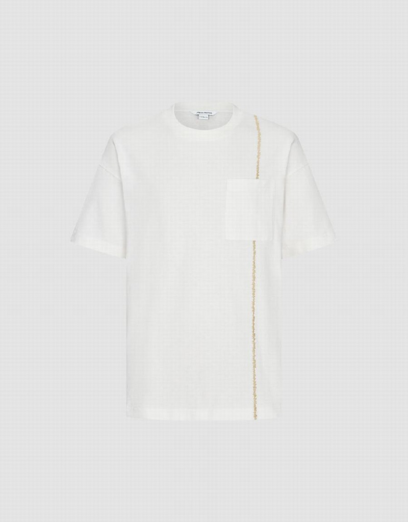 White Men's Urban Revivo Pocket Patched Crew Neck T Shirts | FAI8431UJ