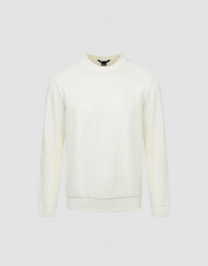 White Men's Urban Revivo Standard Sleeve Crew Neck Sweatshirts | JZU3046LJ