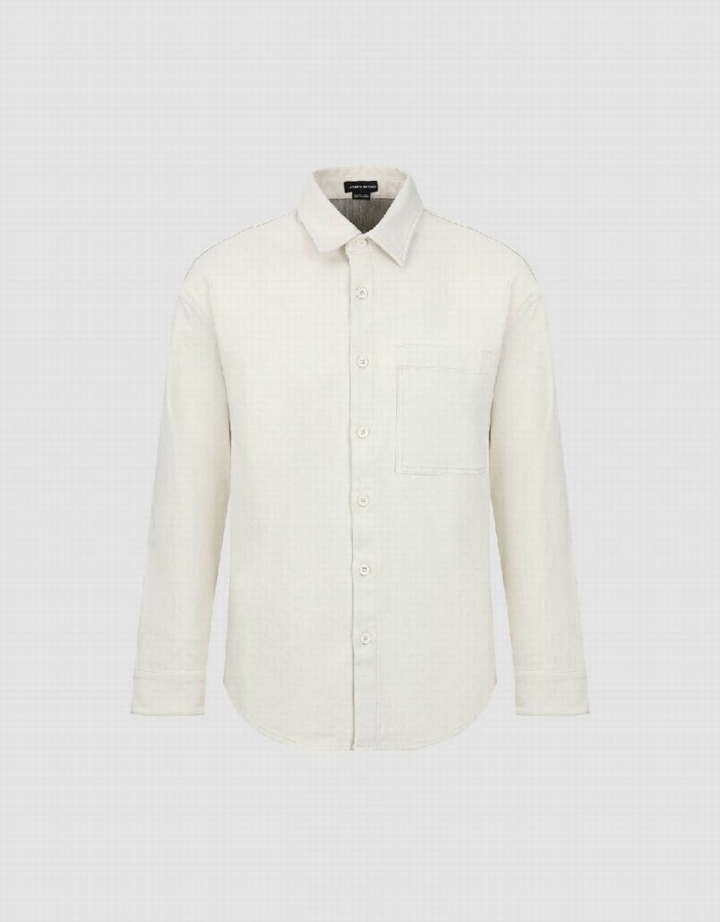 White Men's Urban Revivo Straight Denim Shirts | ETY415EG