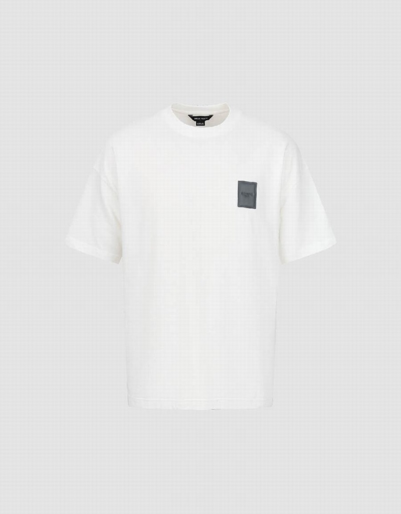 White Men's Urban Revivo Straight Loose T Shirts | CLJ5468MH