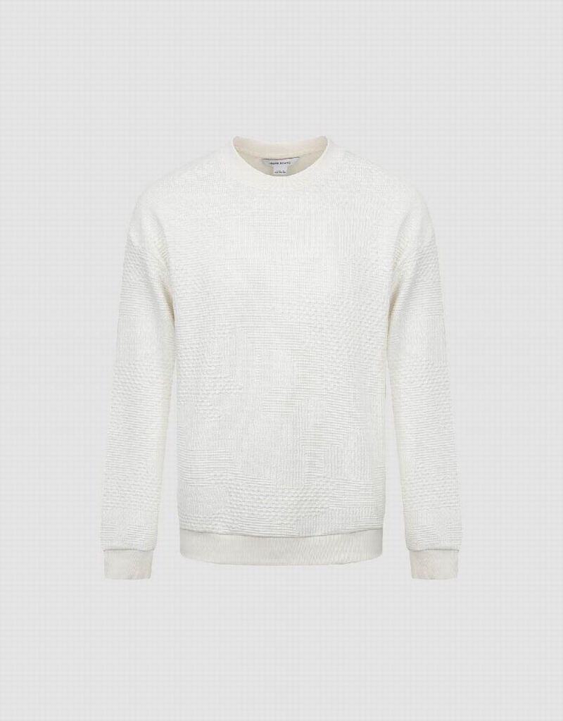 White Men's Urban Revivo Textured Crew Neck Sweatshirts | XAK7177CB