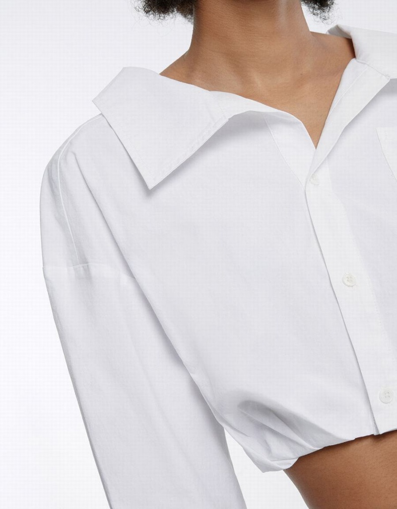 White Women's Urban Revivo Asymmetrical Cropped Shirts | ANV931BG