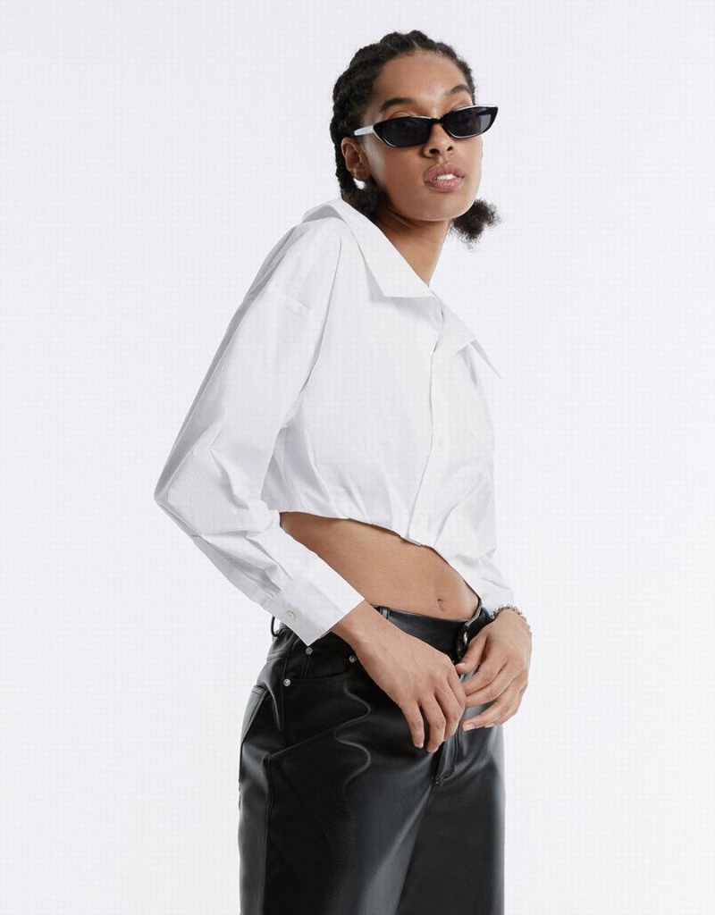 White Women's Urban Revivo Asymmetrical Cropped Shirts | ANV931BG