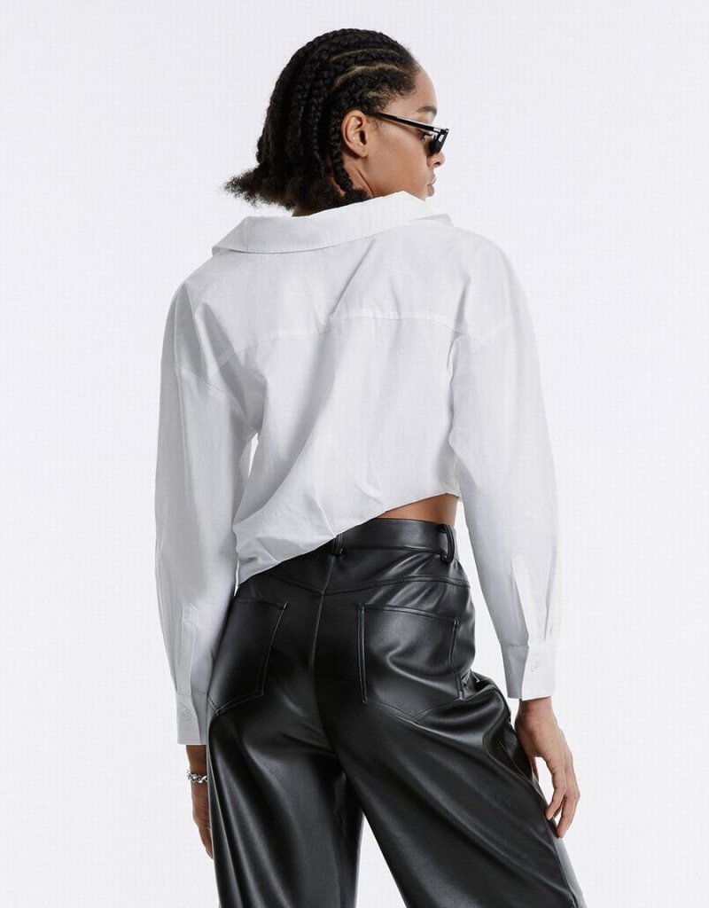 White Women's Urban Revivo Asymmetrical Cropped Shirts | ANV931BG