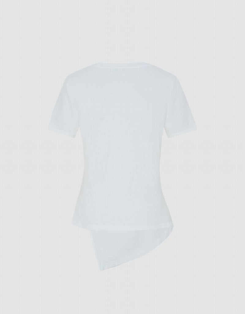 White Women's Urban Revivo Asymmetrical Hem T Shirts | GSG2342RE