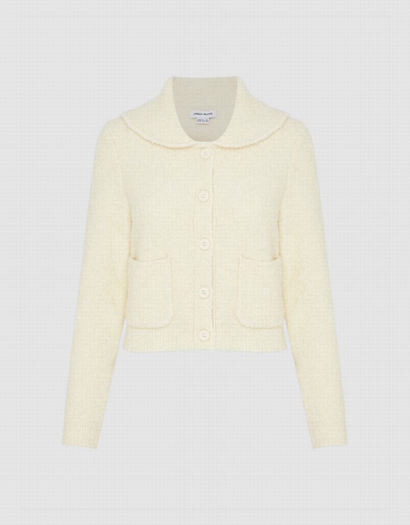 White Women's Urban Revivo Button Up Knitted Cardigan | NZN3469AY