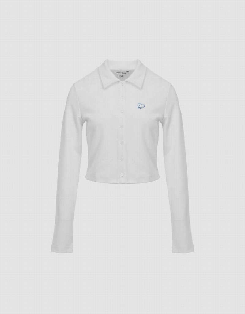 White Women's Urban Revivo Button Up Knitted With Collar T Shirts | DCV7342GO