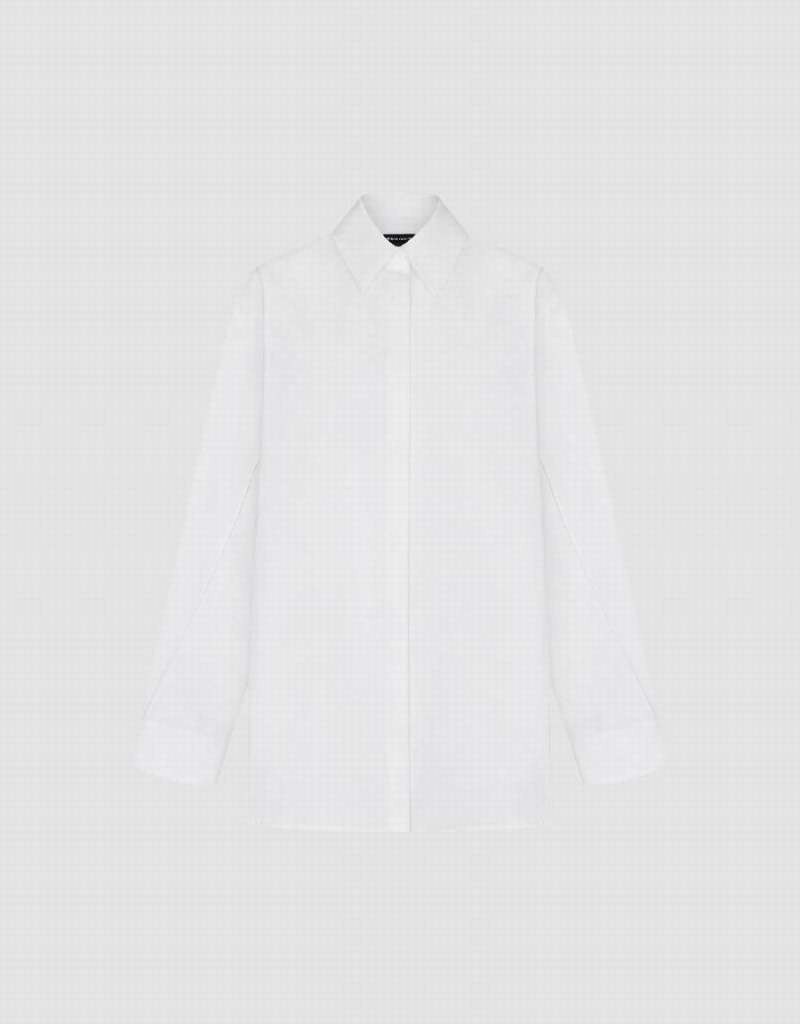 White Women's Urban Revivo Button Up Straight Shirts | KMP7438GW