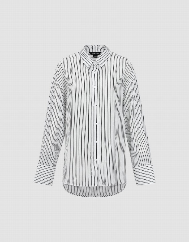 White Women\'s Urban Revivo Button Up Striped Straight Shirts | YOI572XM