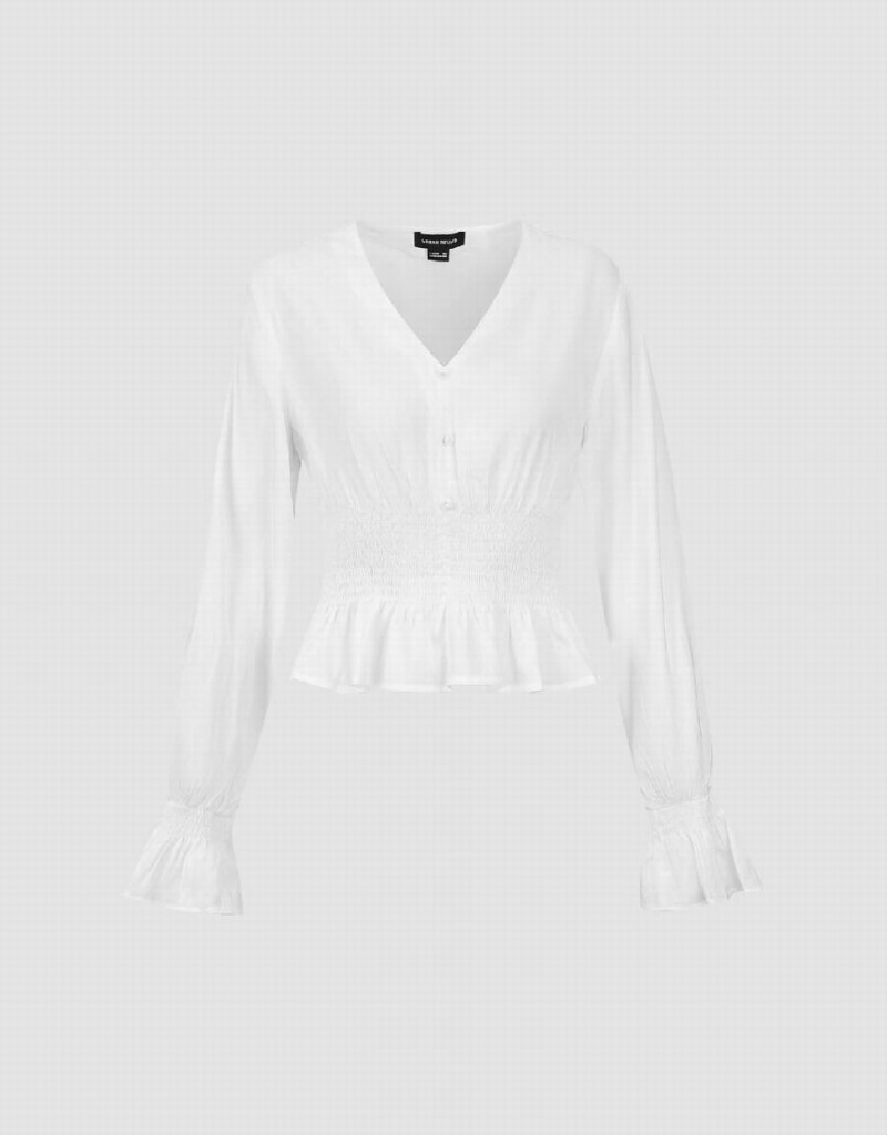 White Women's Urban Revivo Chiffon V-Neck Overhead Blouse | MON8421HB