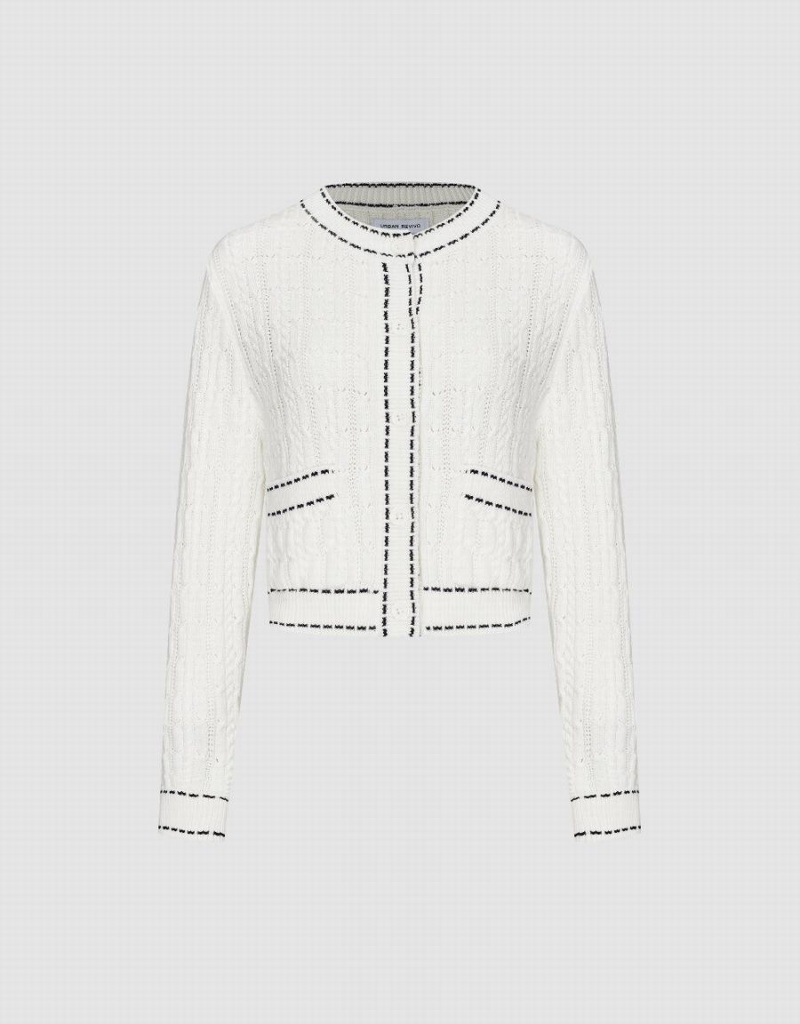 White Women's Urban Revivo Crew Neck Knitted Cardigan | EFS2971MX