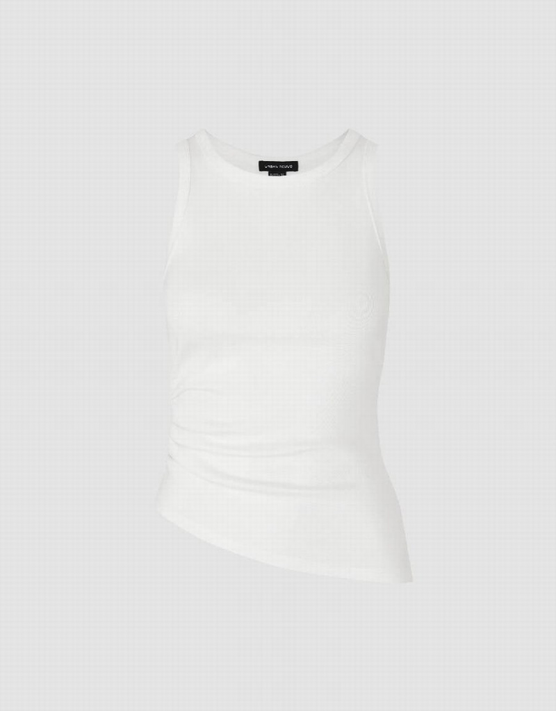 White Women's Urban Revivo Crew Neck Tank Top | QDE6396PH