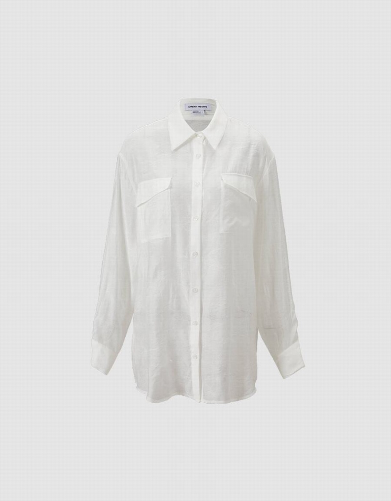 White Women's Urban Revivo Flap Pocket Shirts | RXS9987OD