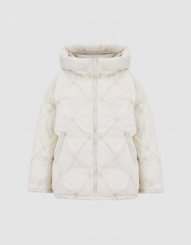 White Women's Urban Revivo Heart Detail Quilted Down Jackets | YEX405CJ