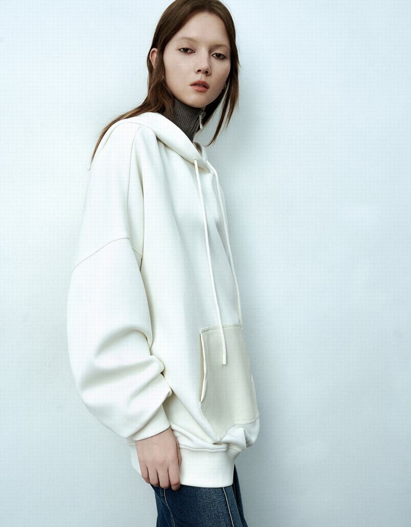 White Women's Urban Revivo Hooded Oversized Sweatshirts | NJH2961AI