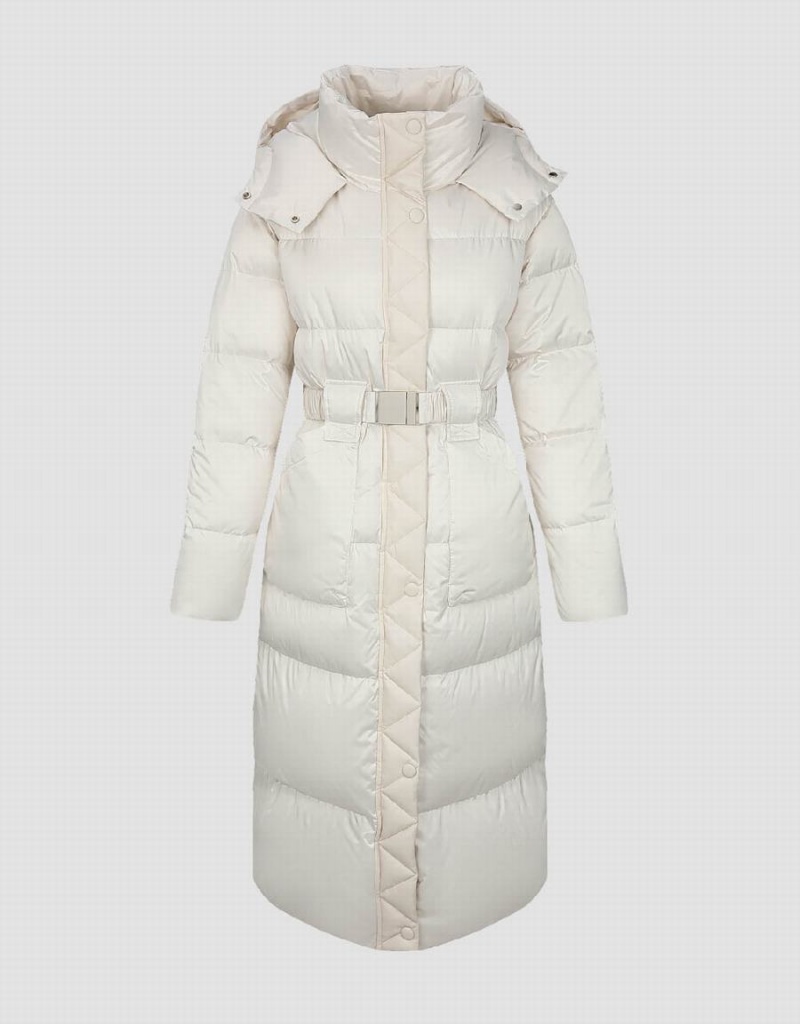 White Women's Urban Revivo Hooded Skater With Belt Down Jackets | TFP297LL