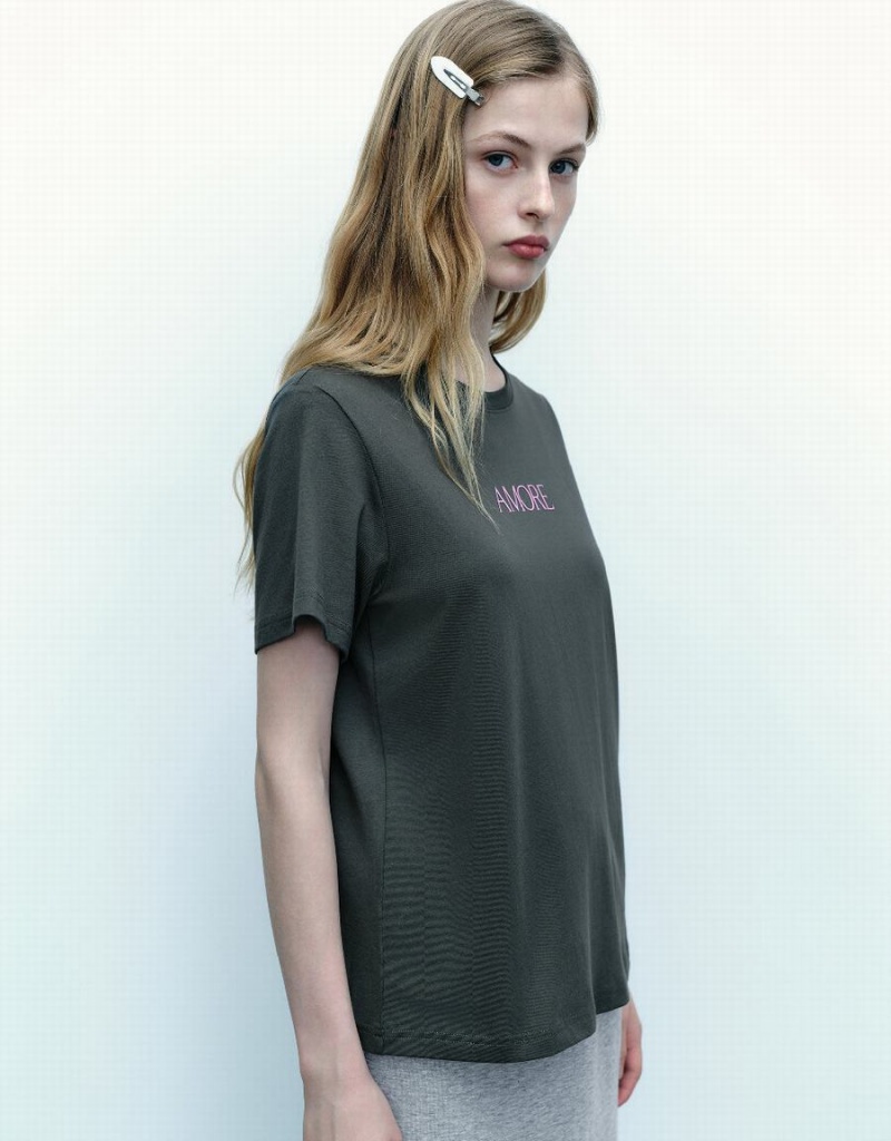 White Women's Urban Revivo Letter Printed Crew Neck A-Line T Shirts | IRY3870KR