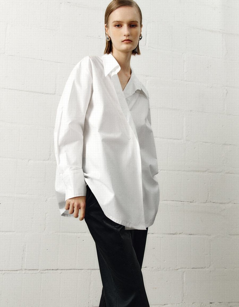 White Women's Urban Revivo Loose Sraight Shirts | GXG6878OL