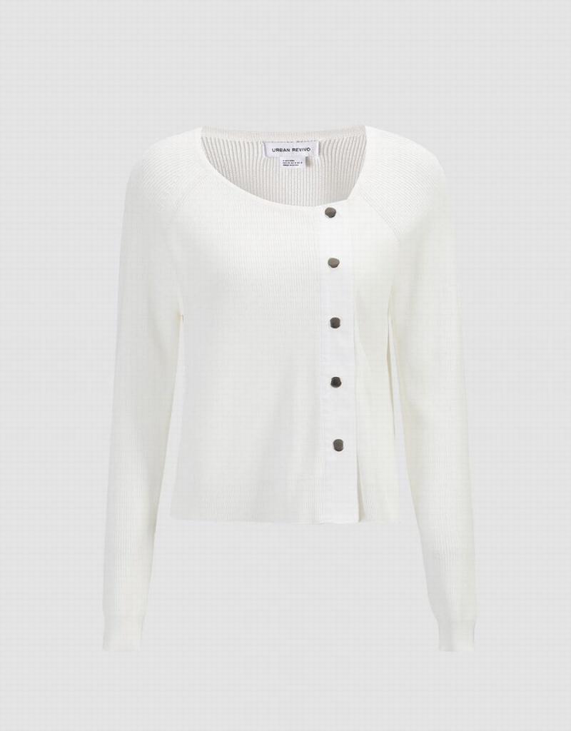 White Women\'s Urban Revivo Plain Button Up Cardigan | HBY6247CO