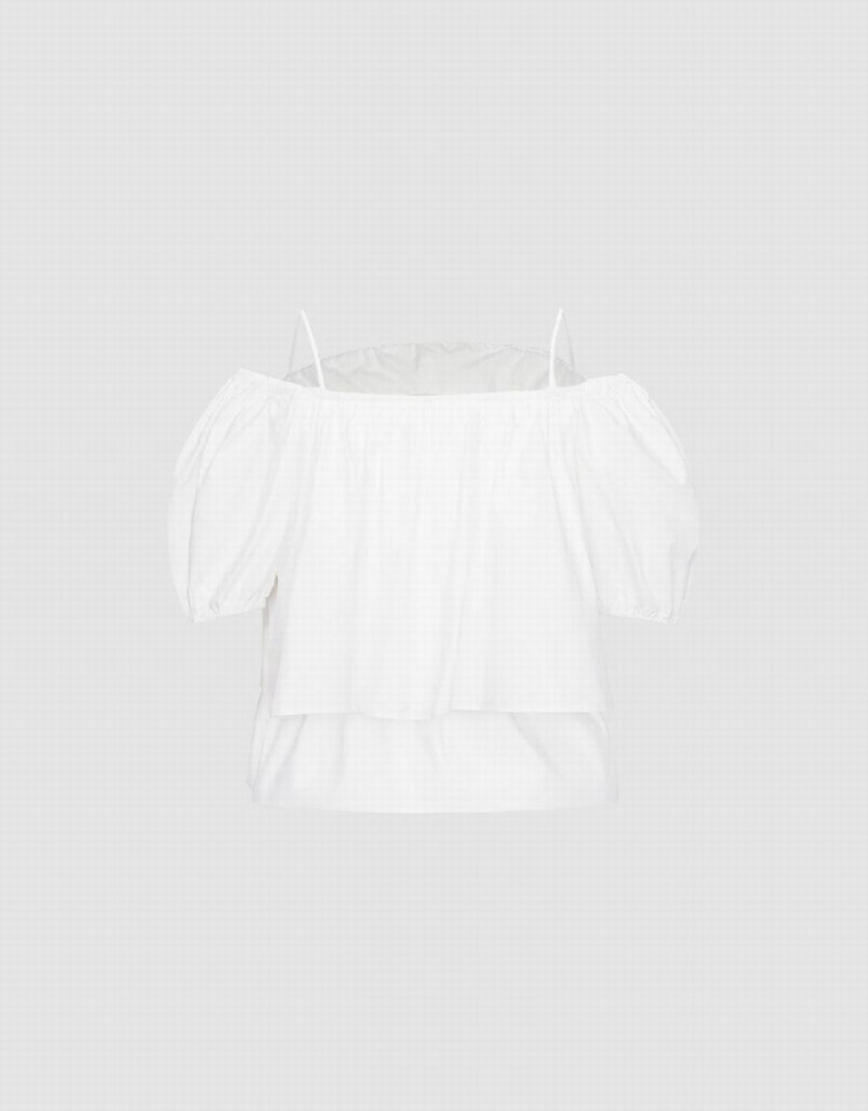 White Women's Urban Revivo Puff Sleeve Off-Shoulder Overhead Blouse | PCK8579RC