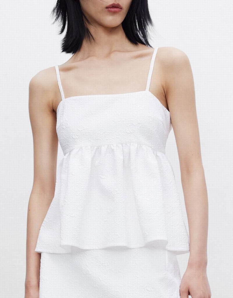 White Women's Urban Revivo Ruffle Hem Cami Tank Top | QYH699KY