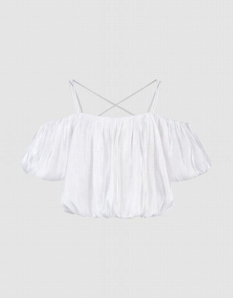 White Women's Urban Revivo Sleeveless Balloon Overhead Blouse | GIE6099FS