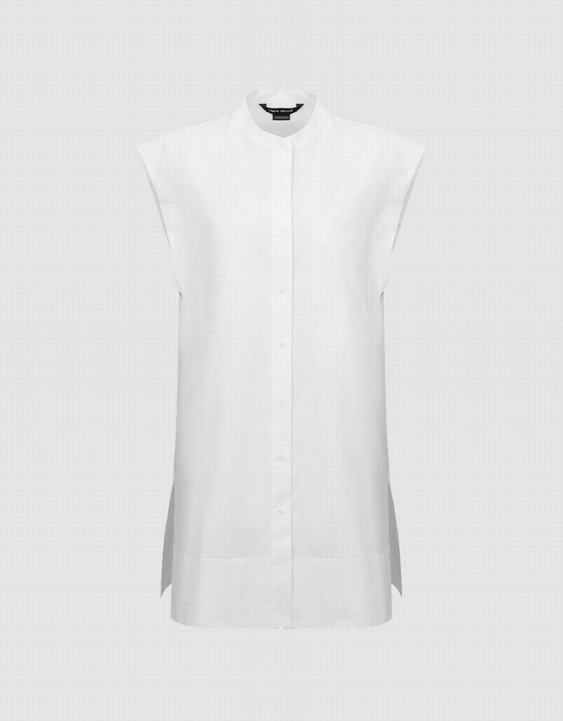 White Women's Urban Revivo Sleeveless Button Up Shirts | NJO405SO