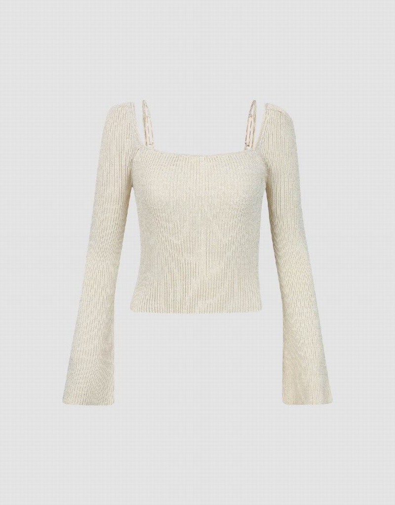 White Women's Urban Revivo Square-cut Collar Knitted Cardigan | GQK809SE