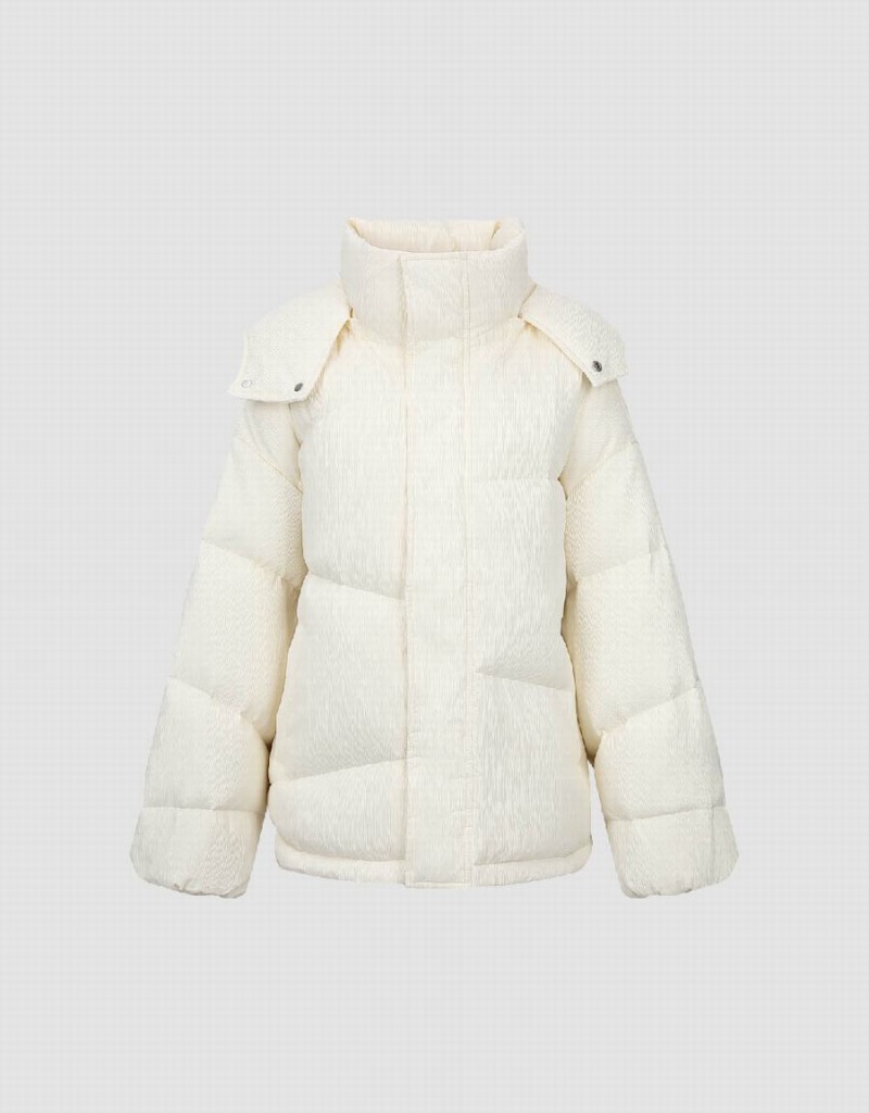 White Women's Urban Revivo Stand Collar Puffer Jacket | VYT5181VH